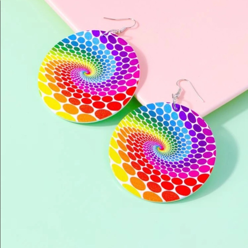 ⭐️ Oversized Colorful Rainbow Dots Circle Earrings - Picture 3 of 4